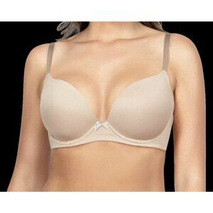Parfait Emma Nylon Seamless Plunge Molded T-Shirt Bra P5490 Sz 34 FF Nude